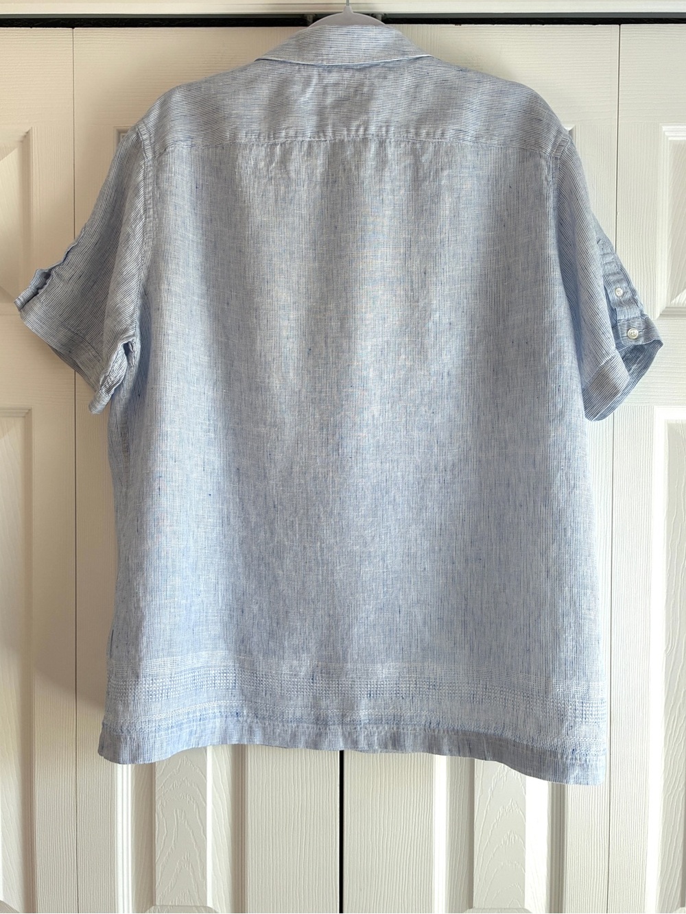 Murano Baird McNutt 100% Linen Shirt L Blue Stripe Short Sleeve Coastal Resort - Picture 6 of 12